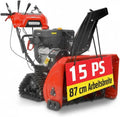 Benzin Schneefräse mit 87 cm Breite und 2-stufigem System, 51 cm Höhe, 15 m Wurfweite, E-Start, Raupenantrieb und LED-Scheinwerfer