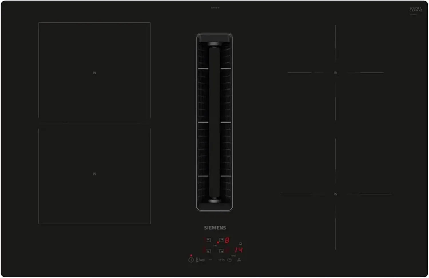 Siemens iQ300 Induktionskochfeld mit integriertem Dunstabzug, 80 cm, rahmenlos, flächenbündig, touchControl, powerBoost Funktion, Schwarz