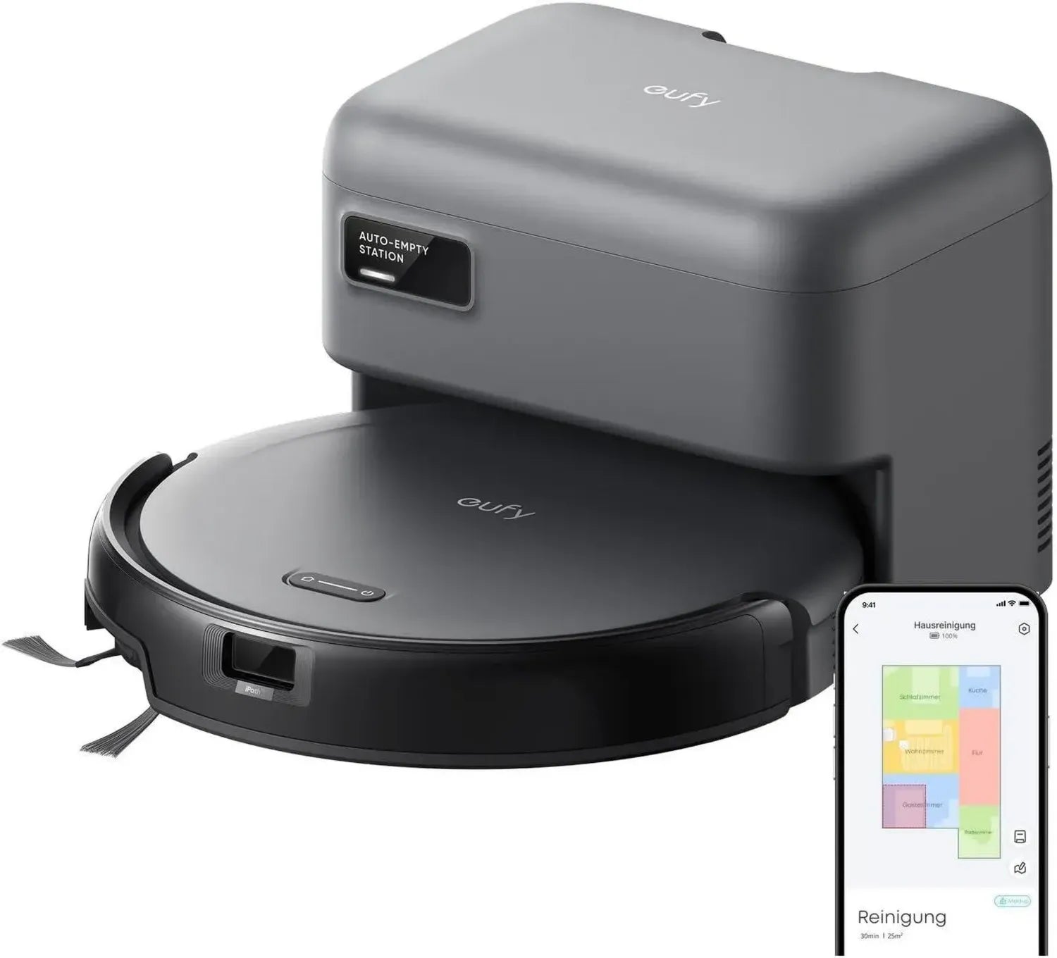 Eufy C10 Saugroboter mit Absaugstation, flaches Design, Teppich- und Eckenreinigung, Automatisches Entleeren, Laser- und Infrarot-Navigation