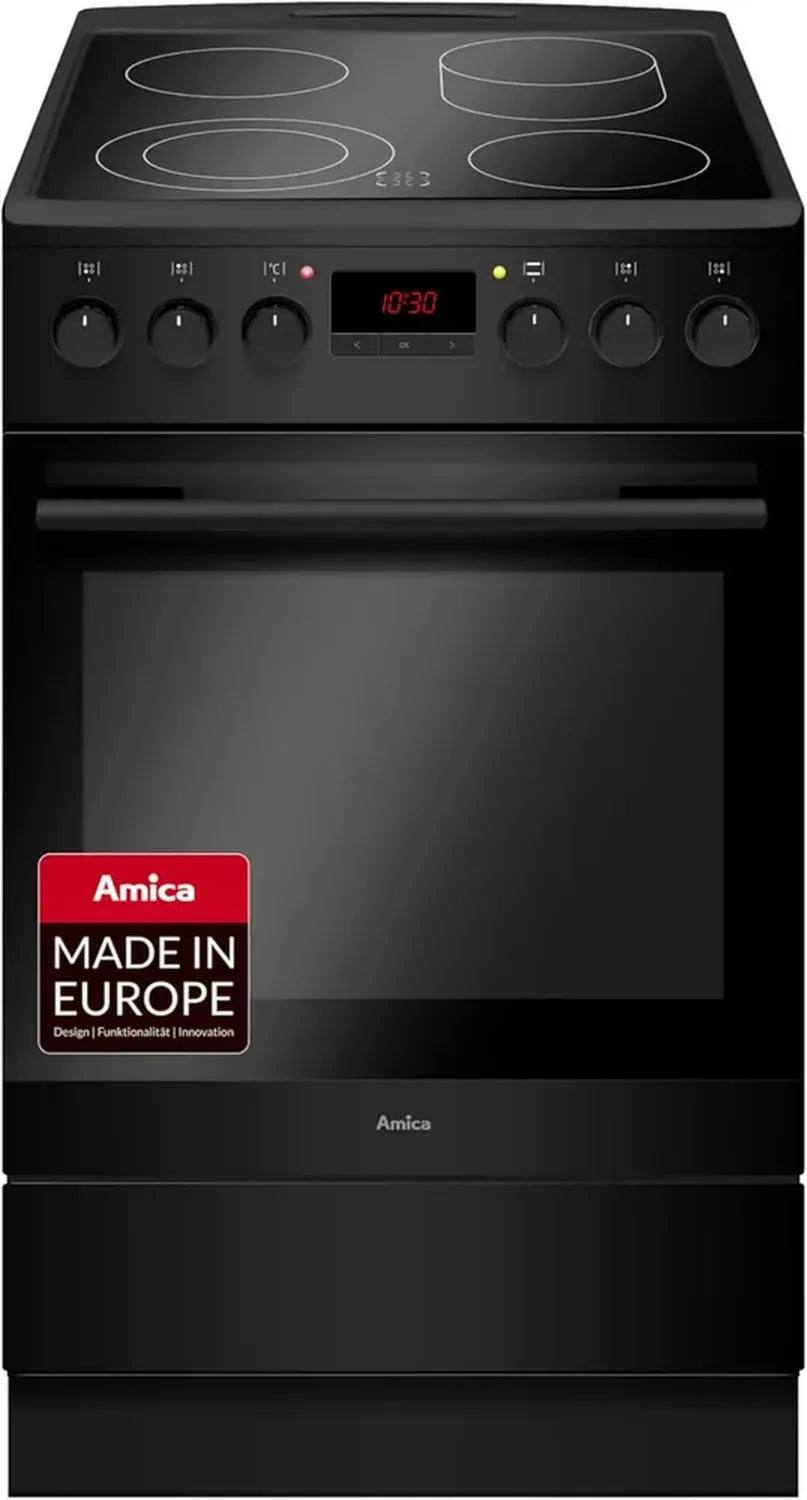 Amica Elektro-Standherd 65L, 50cm, 11 Funktionen, Glaskeramikkochfeld mit SensorControl, Schwarz Matt