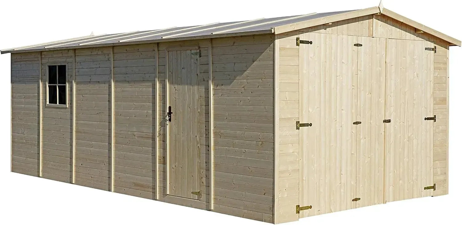 Geräumige Holzgarage mit Fenstern, 18 m² - Naturholz-Bauweise - Perfekt für Autos und Geräte