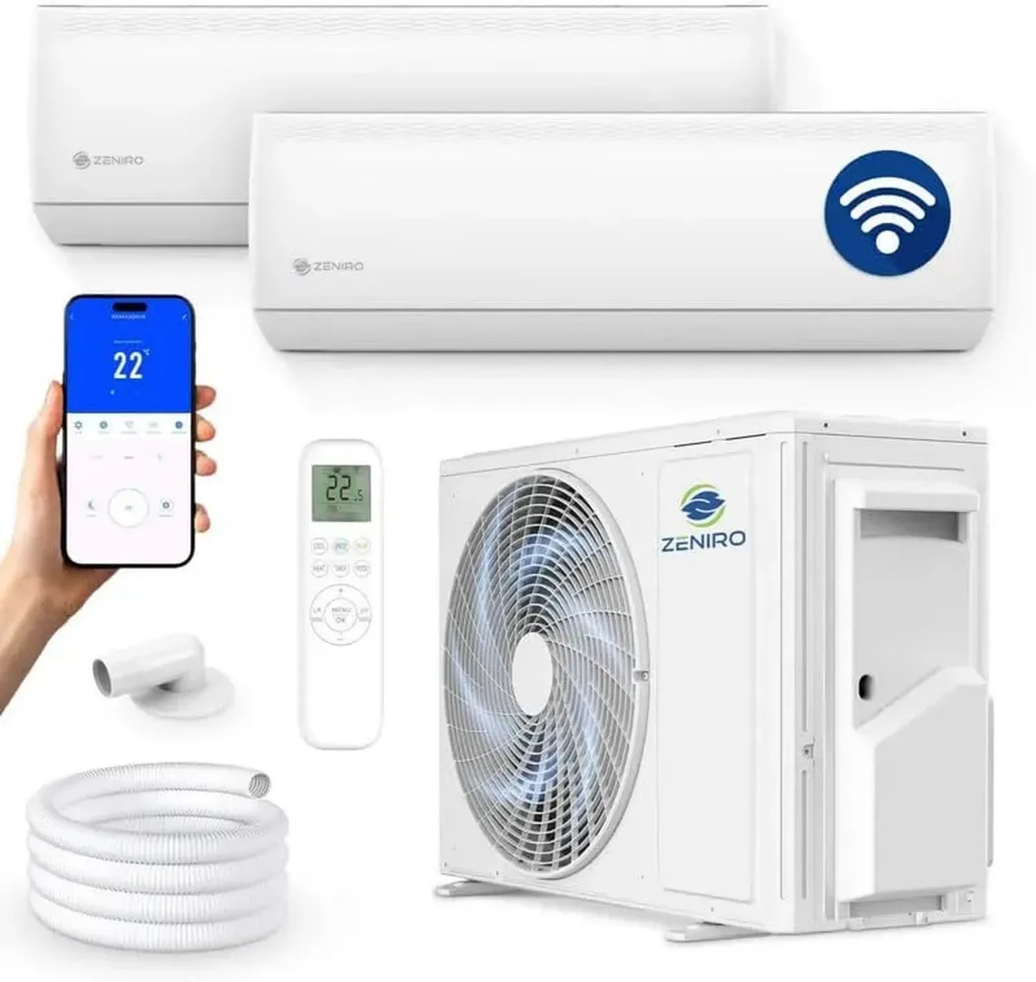 Effiziente Multi Split Klimaanlage Set mit 2 Innengeräten, 3,5kW & 18000 BTU, A++, WiFi-Steuerung, Heizen bis -20°C, R32 Kühlmittel