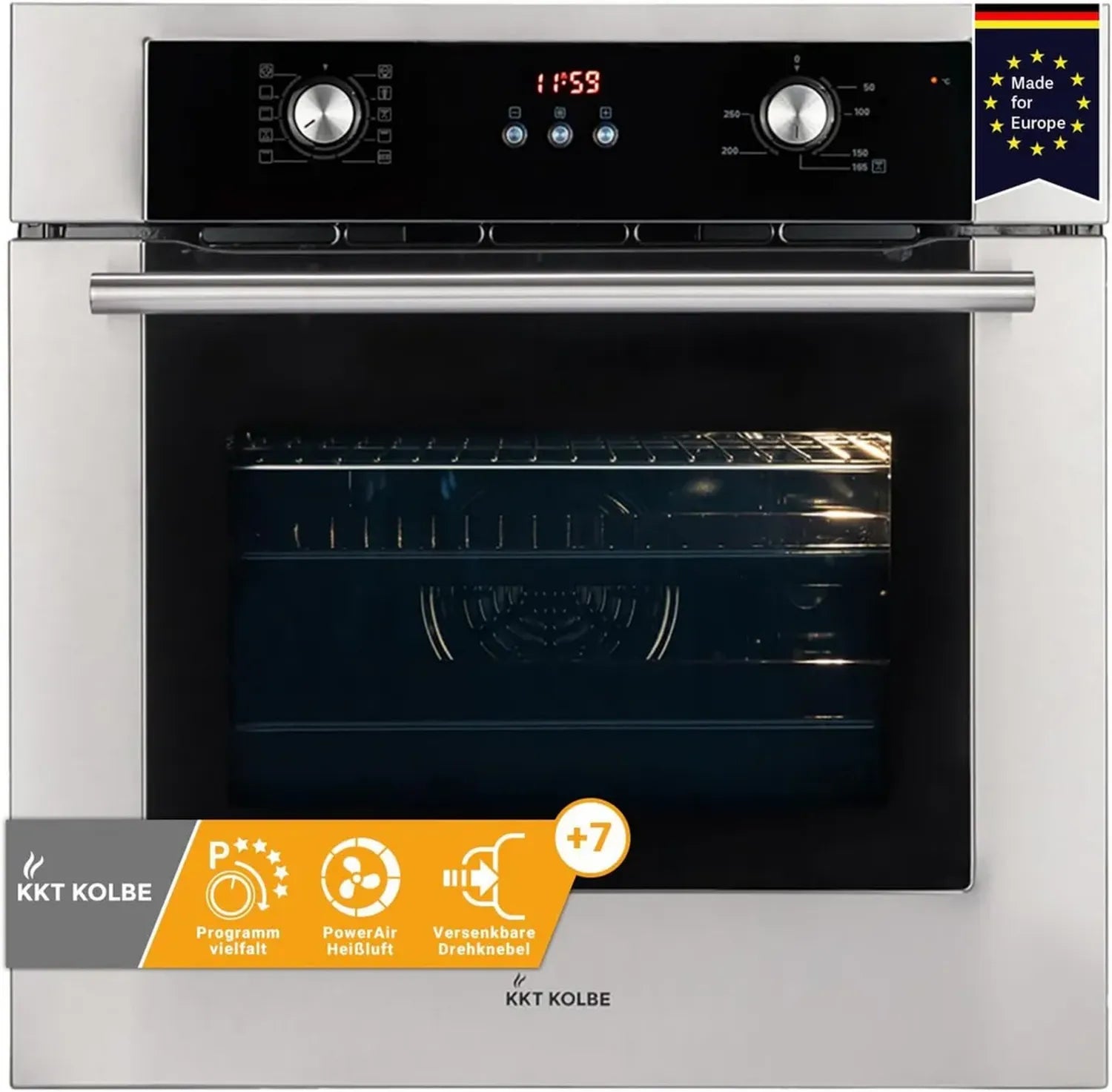 Einbau-Backofen 60 cm, 70L Volumen, 3kW Leistung, Heißluftfunktion, Teleskopauszüge, Automatik-Timer, Doppelte Wärmeschutzverglasung, Kindersicherung, Manuelle Steuerung, Modell BO8810SS